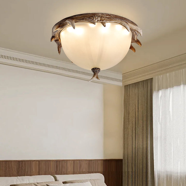 Luz de techo LED empotrada de vidrio de hierro resina redonda con astas retro contemporáneas para dormitorio 