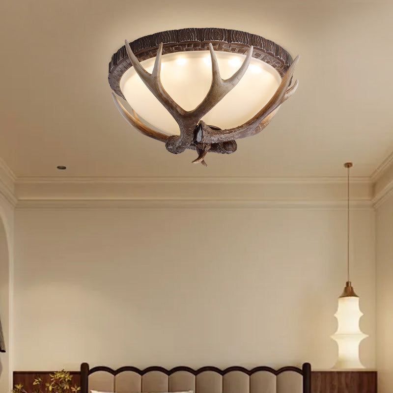 Luz de techo LED empotrada de vidrio de hierro resina redonda con astas retro contemporáneas para dormitorio 