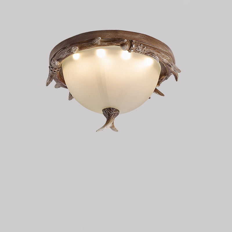 Luz de techo LED empotrada de vidrio de hierro resina redonda con astas retro contemporáneas para dormitorio 