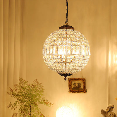 Traditioneller französischer runder Ball Kristall Kupfer 1/3/5 - Lichtkronleuchter für das Esszimmer 