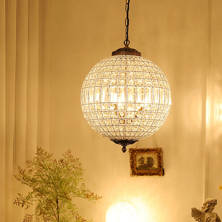 Traditioneller französischer runder Ball Kristall Kupfer 1/3/5 - Lichtkronleuchter für das Esszimmer 