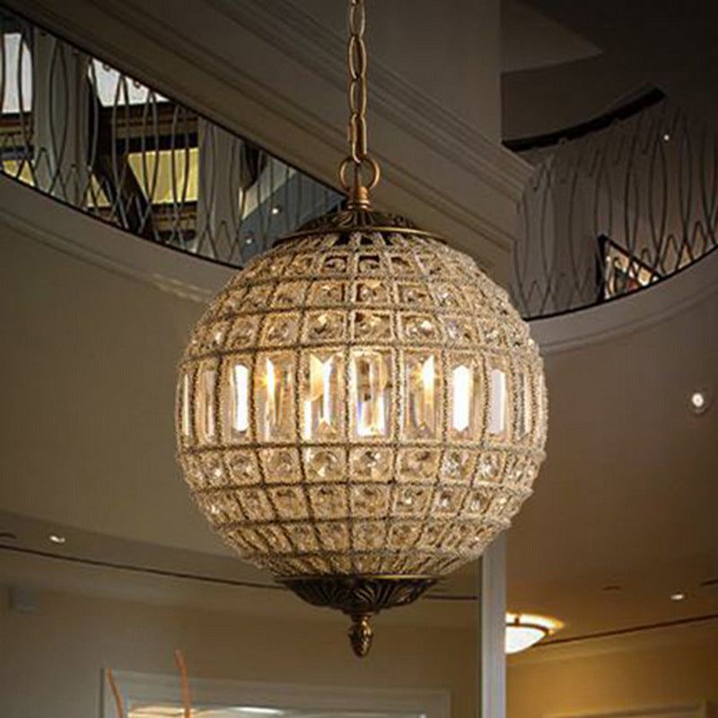 Traditioneller französischer runder Ball Kristall Kupfer 1/3/5 - Lichtkronleuchter für das Esszimmer 
