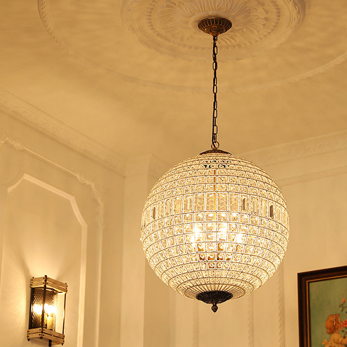 Traditioneller französischer runder Ball Kristall Kupfer 1/3/5 - Lichtkronleuchter für das Esszimmer 