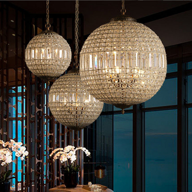Traditioneller französischer runder Ball Kristall Kupfer 1/3/5 - Lichtkronleuchter für das Esszimmer 