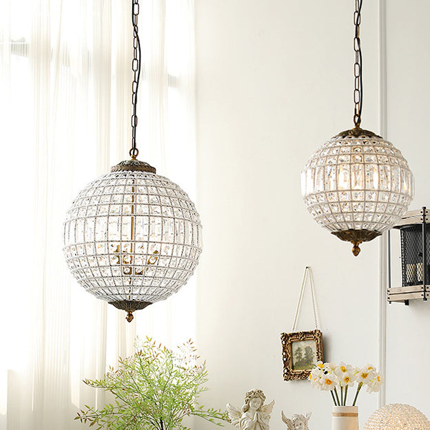 Traditioneller französischer runder Ball Kristall Kupfer 1/3/5 - Lichtkronleuchter für das Esszimmer 