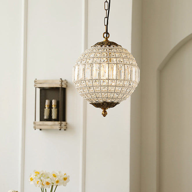 Traditioneller französischer runder Ball Kristall Kupfer 1/3/5 - Lichtkronleuchter für das Esszimmer 