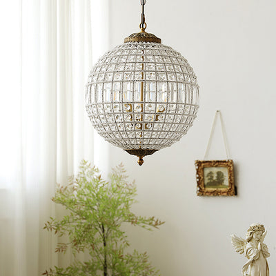 Traditioneller französischer runder Ball Kristall Kupfer 1/3/5 - Lichtkronleuchter für das Esszimmer 