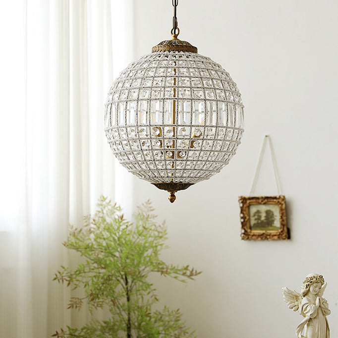 Traditioneller französischer runder Ball Kristall Kupfer 1/3/5 - Lichtkronleuchter für das Esszimmer 