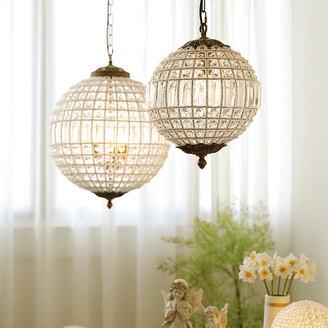 Traditioneller französischer runder Ball Kristall Kupfer 1/3/5 - Lichtkronleuchter für das Esszimmer 