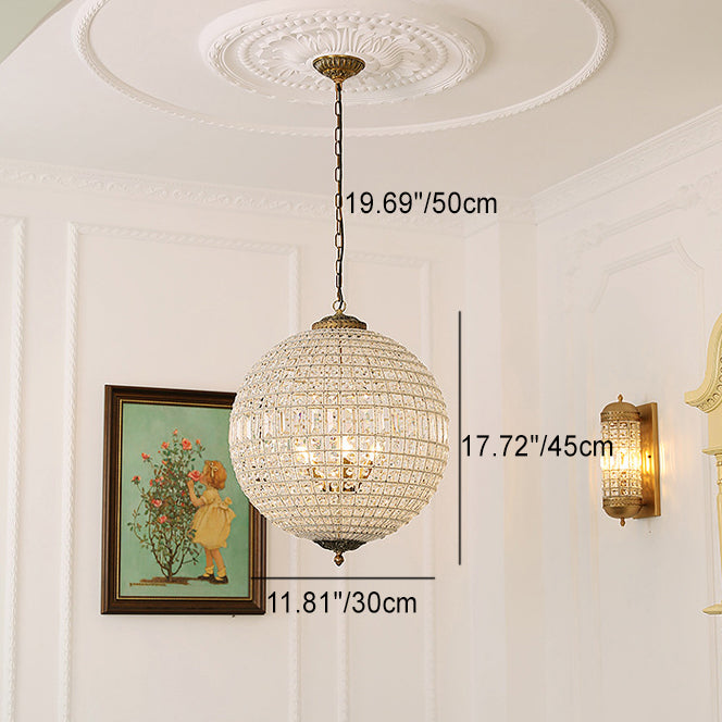 Traditioneller französischer runder Ball Kristall Kupfer 1/3/5 - Lichtkronleuchter für das Esszimmer 