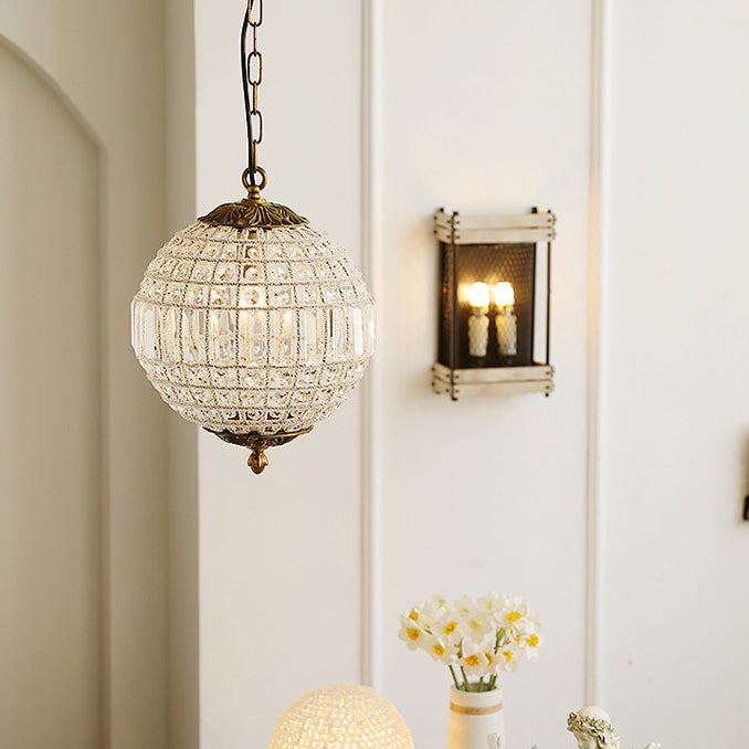 Traditioneller französischer runder Ball Kristall Kupfer 1/3/5 - Lichtkronleuchter für das Esszimmer 