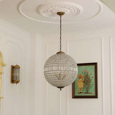 Traditioneller französischer runder Ball Kristall Kupfer 1/3/5 - Lichtkronleuchter für das Esszimmer 