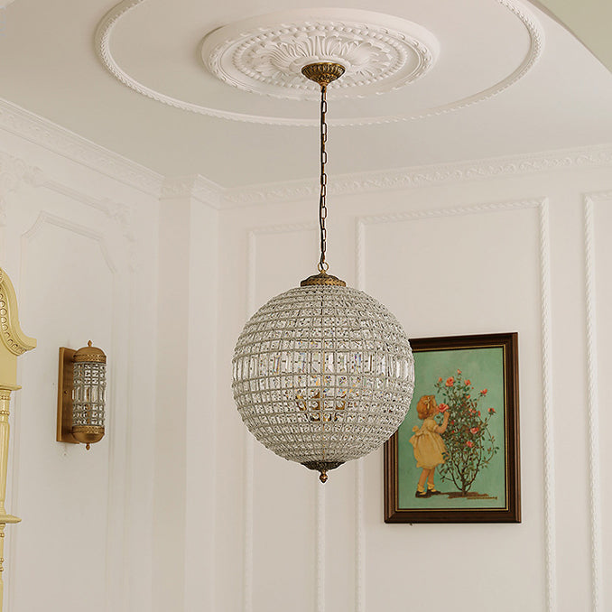 Traditioneller französischer runder Ball Kristall Kupfer 1/3/5 - Lichtkronleuchter für das Esszimmer 