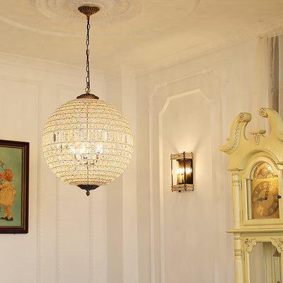 Traditioneller französischer runder Ball Kristall Kupfer 1/3/5 - Lichtkronleuchter für das Esszimmer 