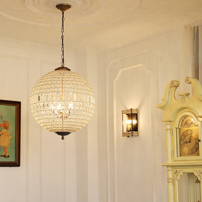 Traditioneller französischer runder Ball Kristall Kupfer 1/3/5 - Lichtkronleuchter für das Esszimmer 