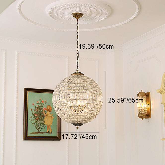 Traditioneller französischer runder Ball Kristall Kupfer 1/3/5 - Lichtkronleuchter für das Esszimmer 
