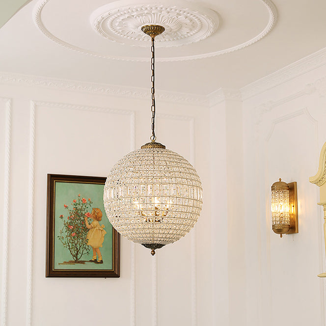 Traditioneller französischer runder Ball Kristall Kupfer 1/3/5 - Lichtkronleuchter für das Esszimmer 