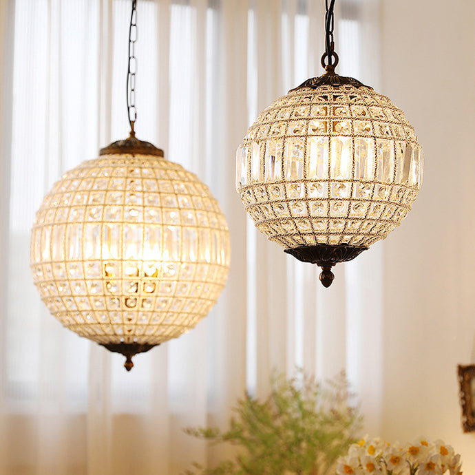 Traditioneller französischer runder Ball Kristall Kupfer 1/3/5 - Lichtkronleuchter für das Esszimmer 