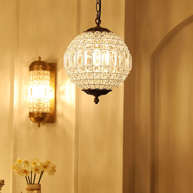Traditioneller französischer runder Ball Kristall Kupfer 1/3/5 - Lichtkronleuchter für das Esszimmer 