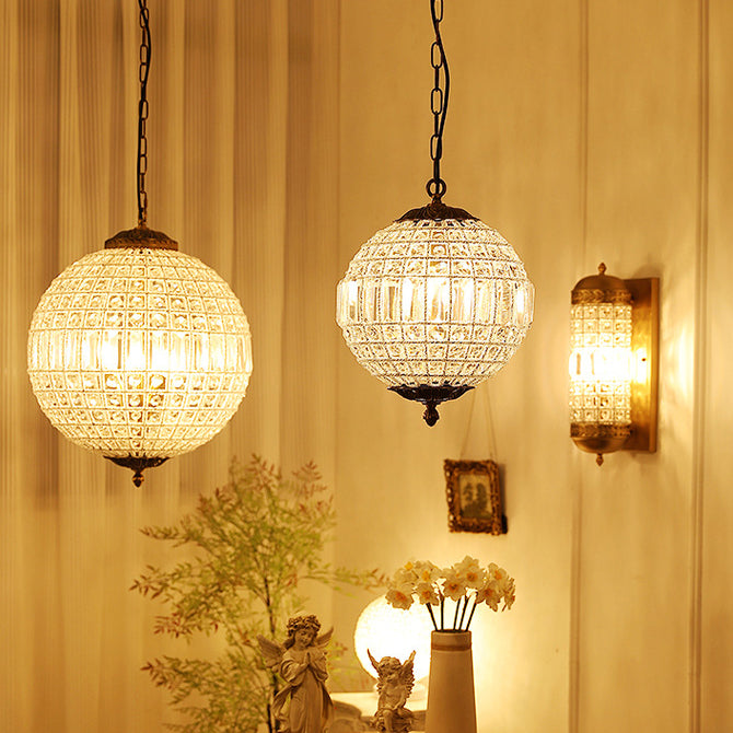 Traditioneller französischer runder Ball Kristall Kupfer 1/3/5 - Lichtkronleuchter für das Esszimmer 