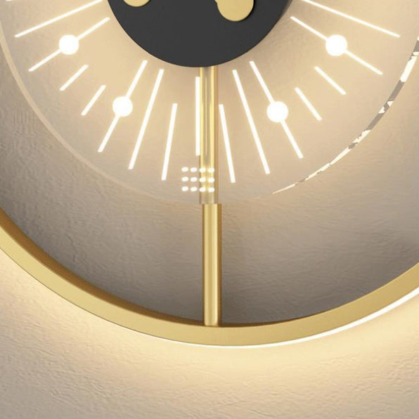 Lámpara de pared con aplique LED de hierro acrílico en forma de reloj nórdico contemporáneo para dormitorio 