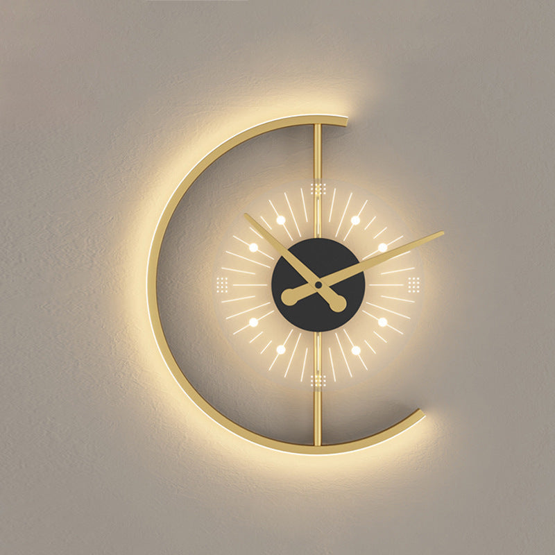 Lámpara de pared con aplique LED de hierro acrílico en forma de reloj nórdico contemporáneo para dormitorio 