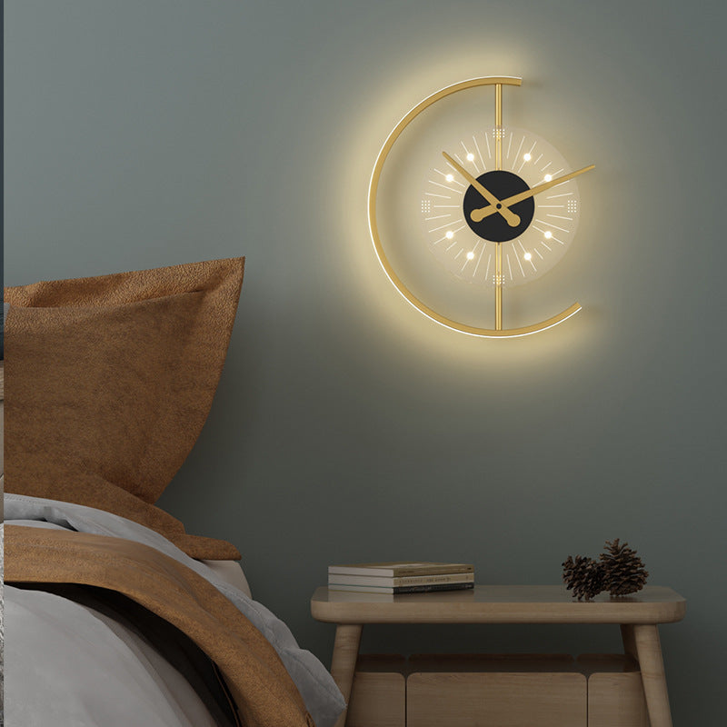 Lámpara de pared con aplique LED de hierro acrílico en forma de reloj nórdico contemporáneo para dormitorio 