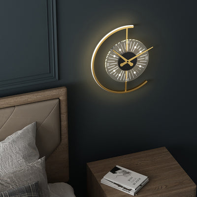 Lámpara de pared con aplique LED de hierro acrílico en forma de reloj nórdico contemporáneo para dormitorio 