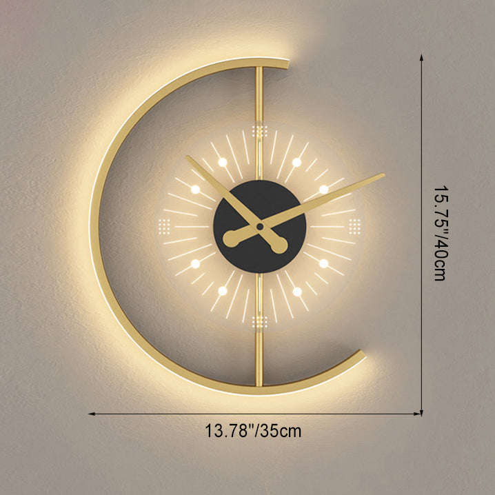 Lámpara de pared con aplique LED de hierro acrílico en forma de reloj nórdico contemporáneo para dormitorio 