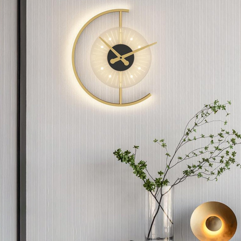 Lámpara de pared con aplique LED de hierro acrílico en forma de reloj nórdico contemporáneo para dormitorio 