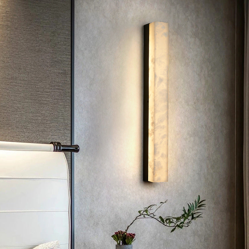 Traditionelle chinesische lange Streifen-Kupfer-Marmor-LED-Wandleuchte für das Wohnzimmer 