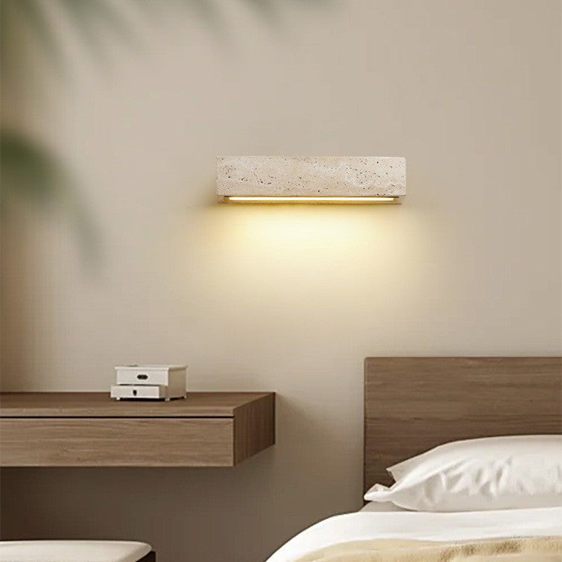 Traditional Rustic Rectangle Cube Yellow Travertine LED Wall Sconce Lamp For Bedroom