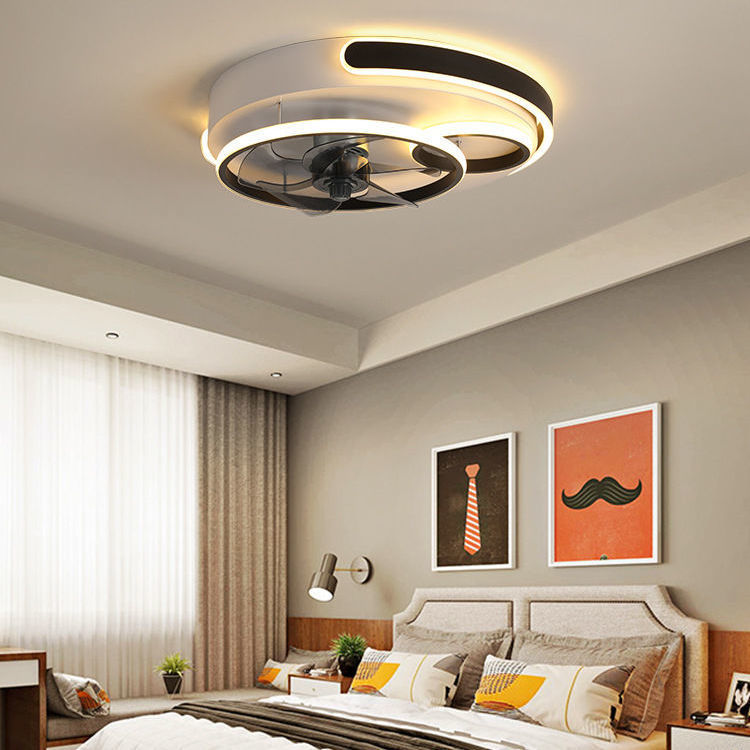 Contemporary Nordic Round Five Fan Blades Iron Aluminum ABS LED Flush Mount Ceiling Fan Light For Bedroom