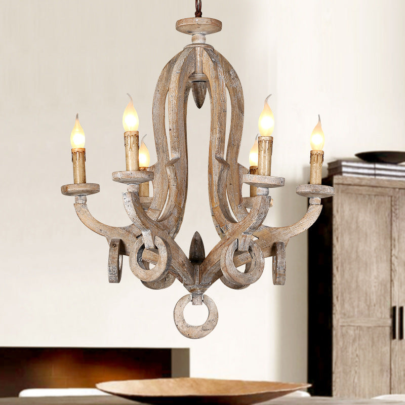 Forma de vela rústica tradicional de madera completa 6 - Arañas de luces para comedor 