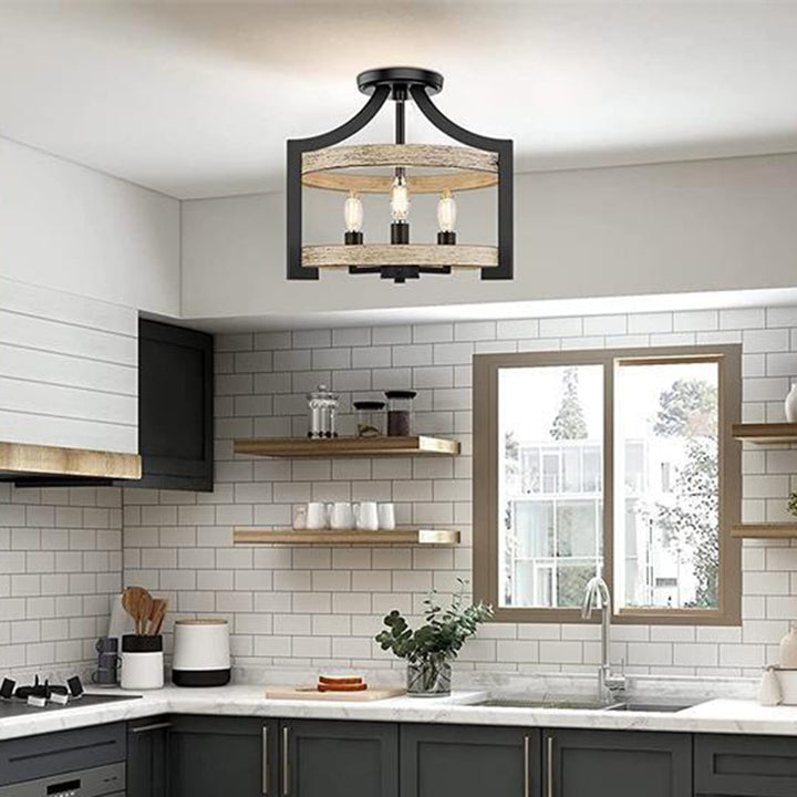 Forme de cage à oiseaux vintage traditionnelle en bois et fer 3 - Lumière semi-encastrée pour salle à manger 