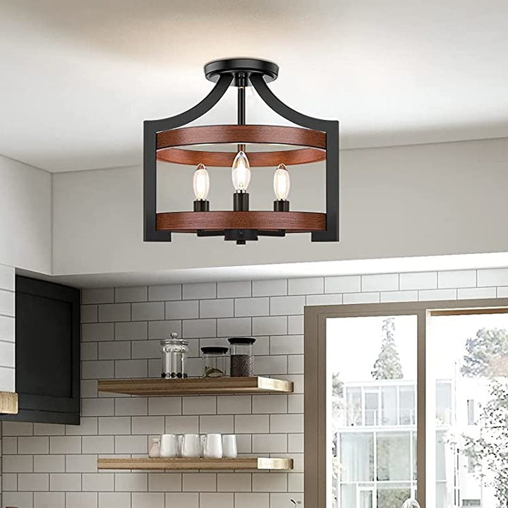 Forme de cage à oiseaux vintage traditionnelle en bois et fer 3 - Lumière semi-encastrée pour salle à manger 