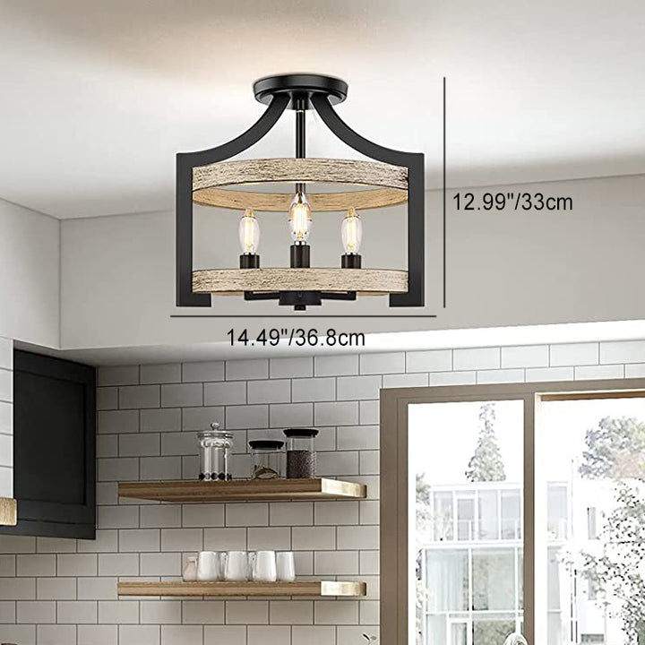 Forme de cage à oiseaux vintage traditionnelle en bois et fer 3 - Lumière semi-encastrée pour salle à manger 