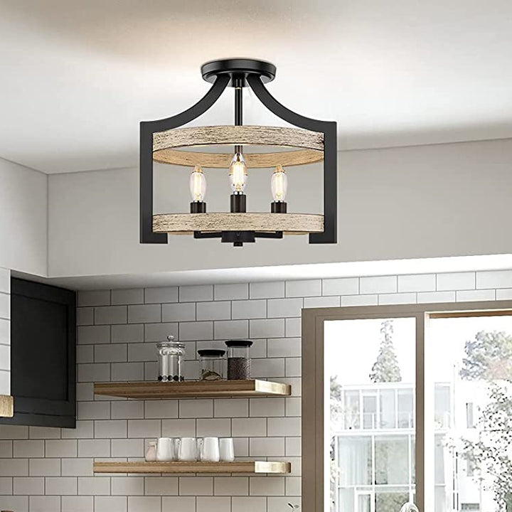 Forme de cage à oiseaux vintage traditionnelle en bois et fer 3 - Lumière semi-encastrée pour salle à manger 