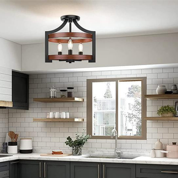 Forme de cage à oiseaux vintage traditionnelle en bois et fer 3 - Lumière semi-encastrée pour salle à manger 