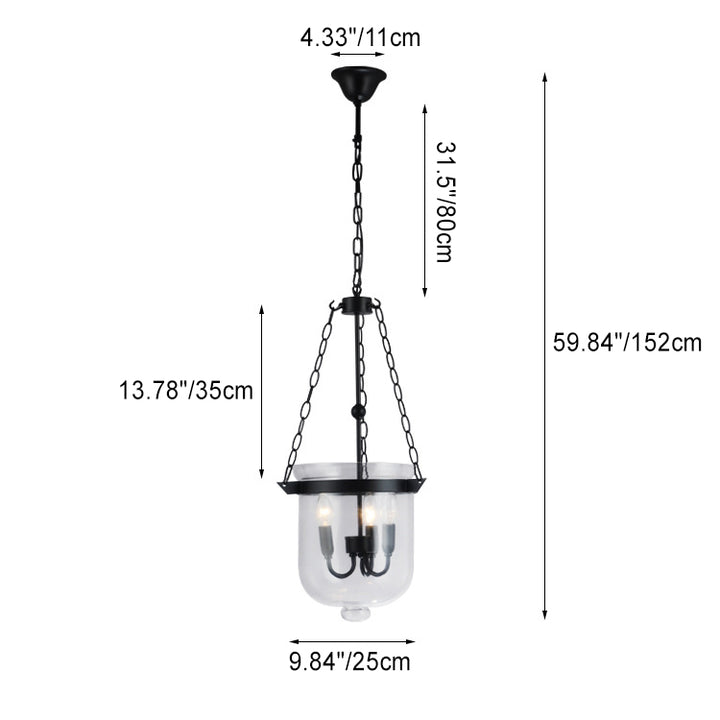 Traditional Rustic Semicircle Bucket Iron Glass 3 - Light Pendant Light For Dining Room