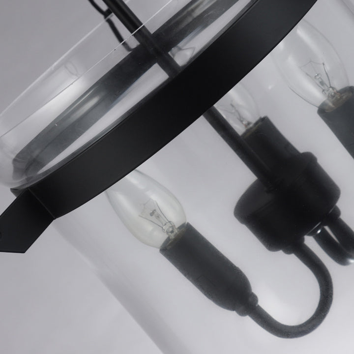 Traditionelle rustikale halbkreisförmige Eimer Eisen Glas 3 - Licht Pendelleuchte für Esszimmer 