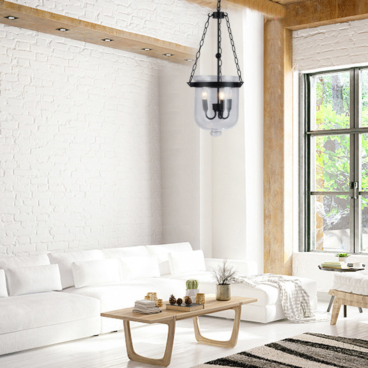 Traditionelle rustikale halbkreisförmige Eimer Eisen Glas 3 - Licht Pendelleuchte für Esszimmer 