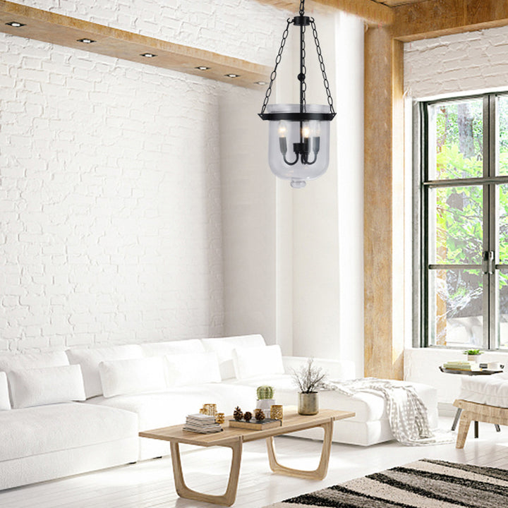 Traditional Rustic Semicircle Bucket Iron Glass 3 - Light Pendant Light For Dining Room