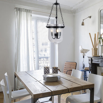 Traditionelle rustikale halbkreisförmige Eimer Eisen Glas 3 - Licht Pendelleuchte für Esszimmer 