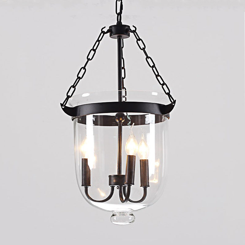 Traditionelle rustikale halbkreisförmige Eimer Eisen Glas 3 - Licht Pendelleuchte für Esszimmer 