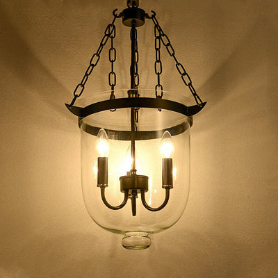 Traditionelle rustikale halbkreisförmige Eimer Eisen Glas 3 - Licht Pendelleuchte für Esszimmer 