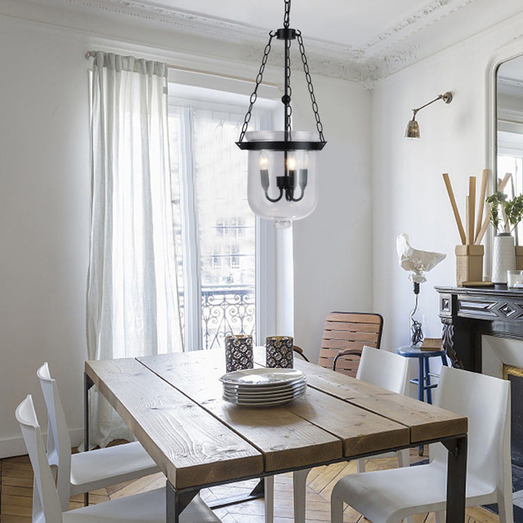 Traditionelle rustikale halbkreisförmige Eimer Eisen Glas 3 - Licht Pendelleuchte für Esszimmer 