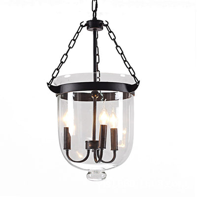 Traditionelle rustikale halbkreisförmige Eimer Eisen Glas 3 - Licht Pendelleuchte für Esszimmer 