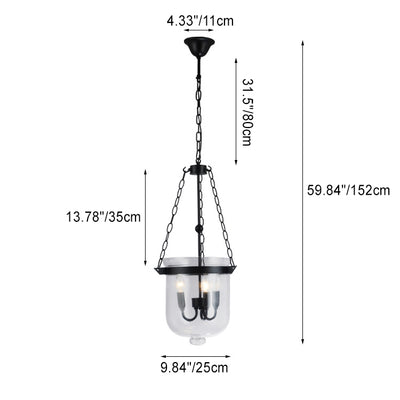 Traditionelle rustikale halbkreisförmige Eimer Eisen Glas 3 - Licht Pendelleuchte für Esszimmer 
