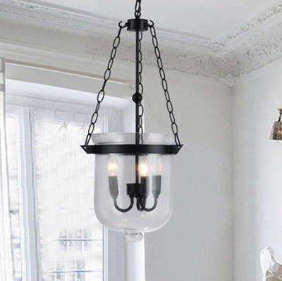 Traditionelle rustikale halbkreisförmige Eimer Eisen Glas 3 - Licht Pendelleuchte für Esszimmer 